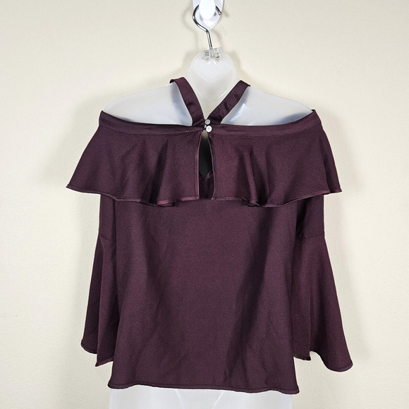 New LOFT Halter Blouse Size Medium Ruffle Off Shoulder Top Bell Sleeve Formal - Picture 7 of 13